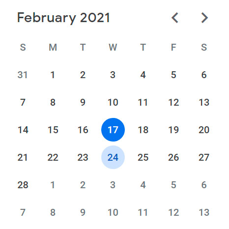 Mini calendar Mini calendar