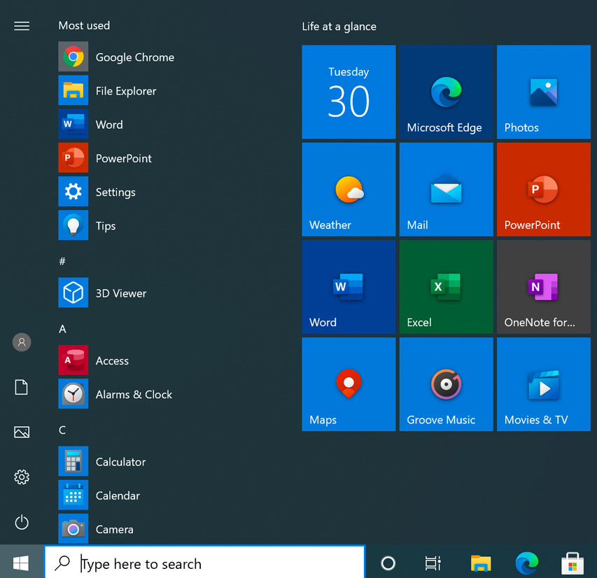 Windows 10 Start menu Windows 10 Start menu