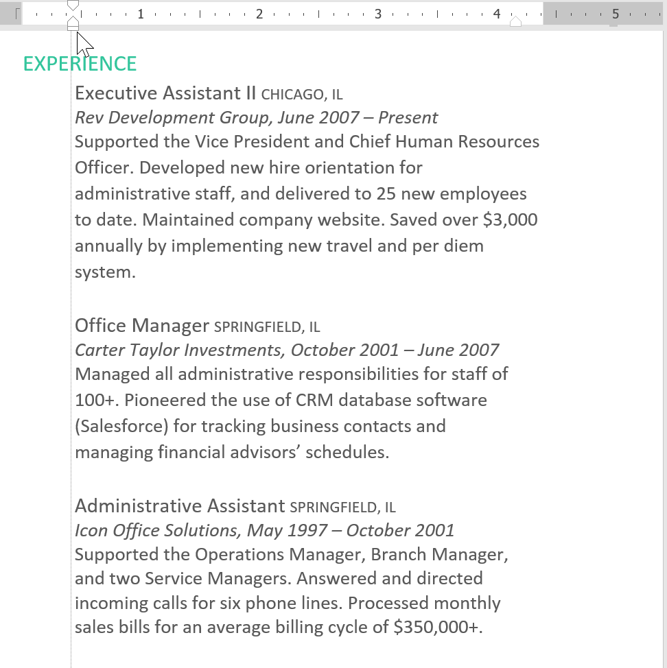 moving the left indent marker moving the left indent marker