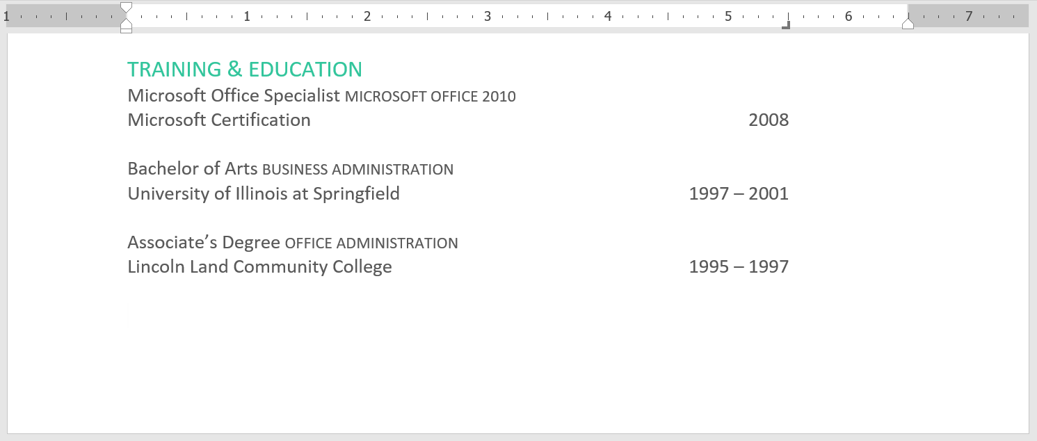 example of tab stops example of tab stops