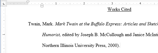 Works Cited page with hanging indents Works Cited page with hanging indents