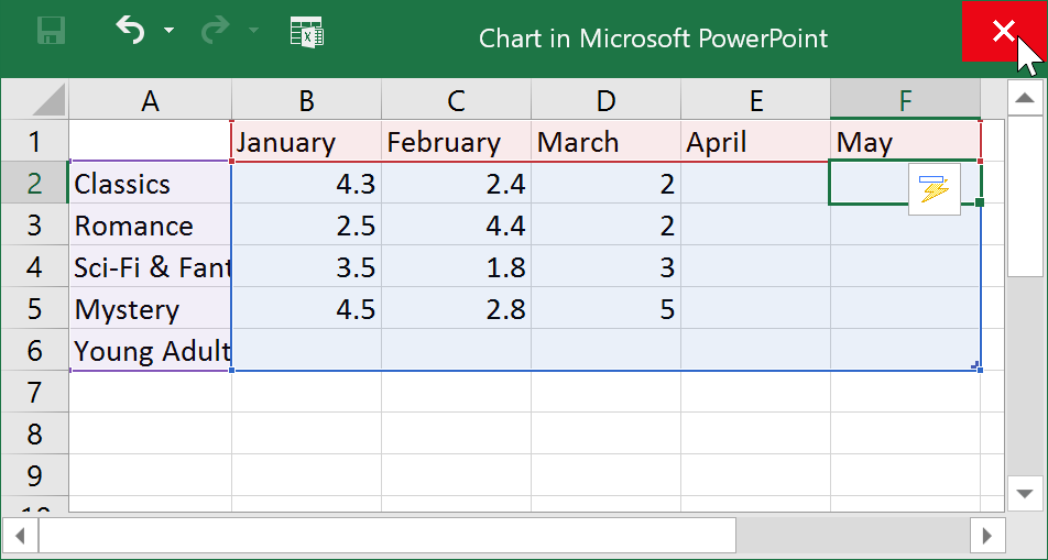 closing the source data spreadsheet closing the source data spreadsheet