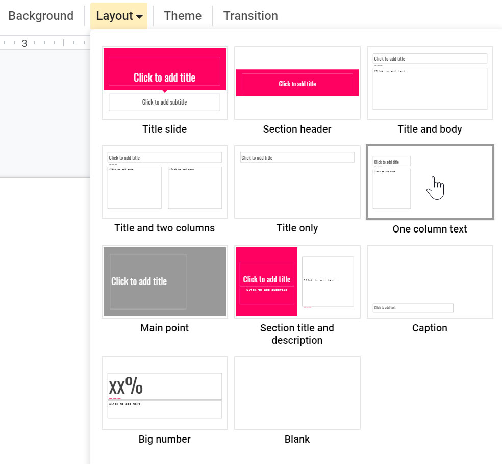 viewing the layout menu