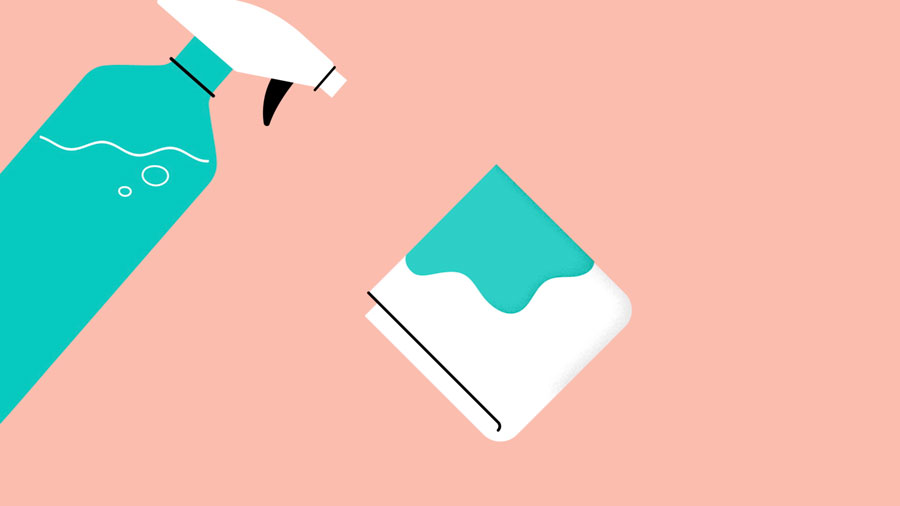 spraying a safe cleaning solution on a cloth spraying a safe cleaning solution on a cloth