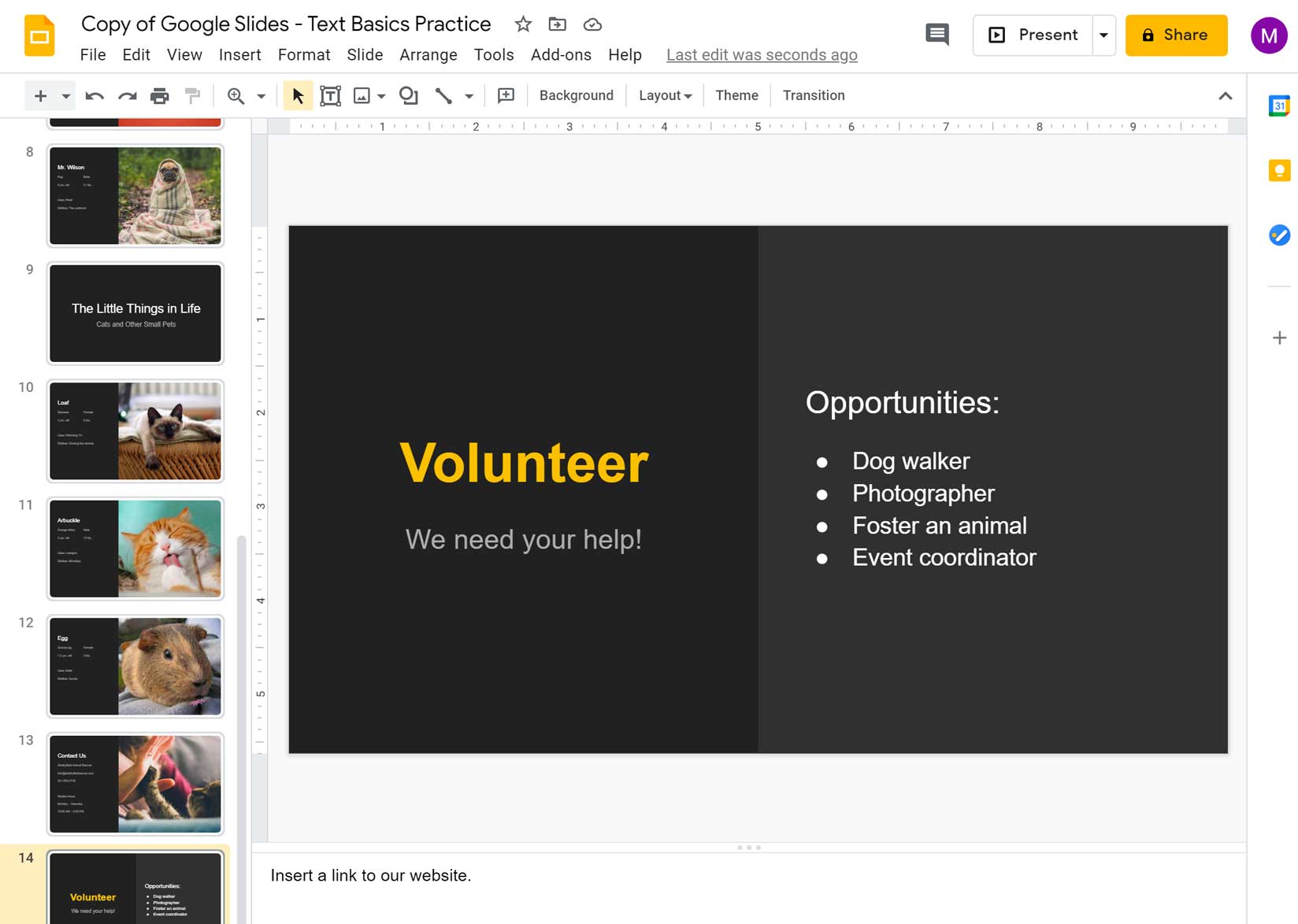 showing the finished text basics example