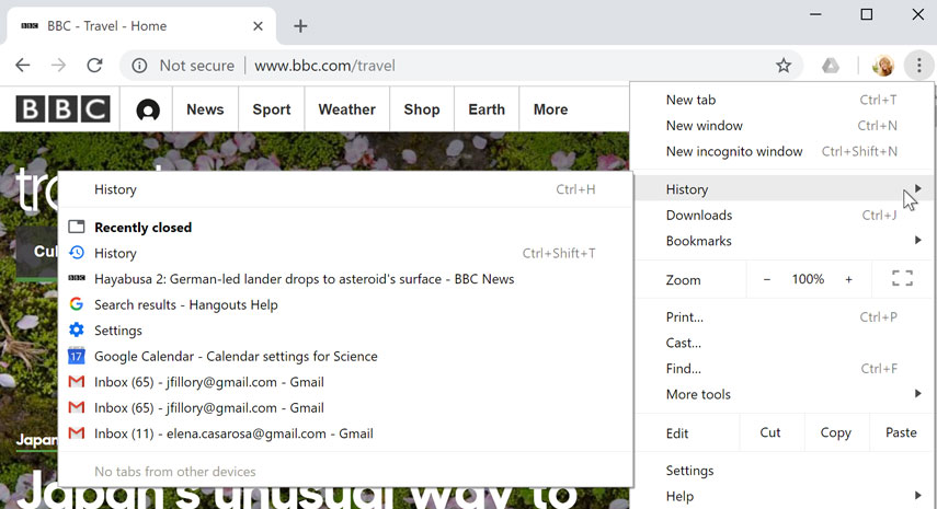 Viewing browsing history Viewing browsing history