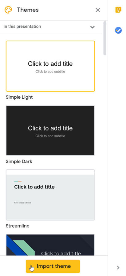 clicking import theme