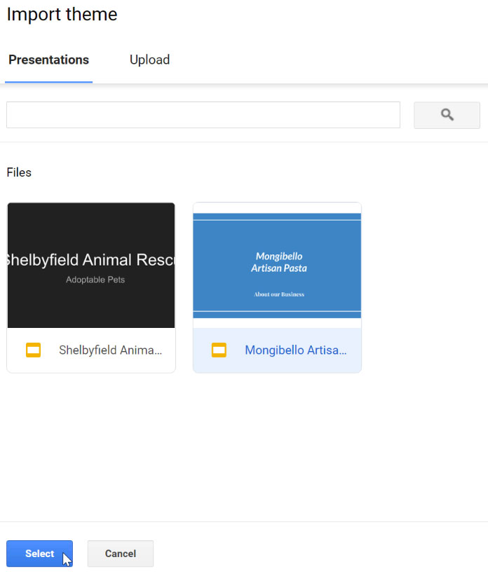 selecting the presentation