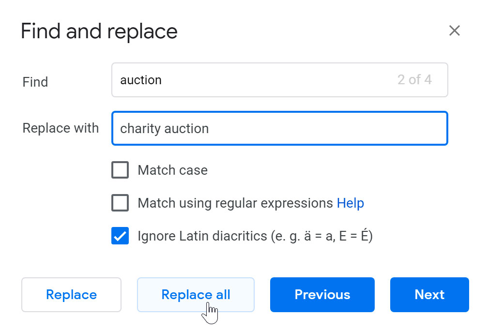 clicking replace all