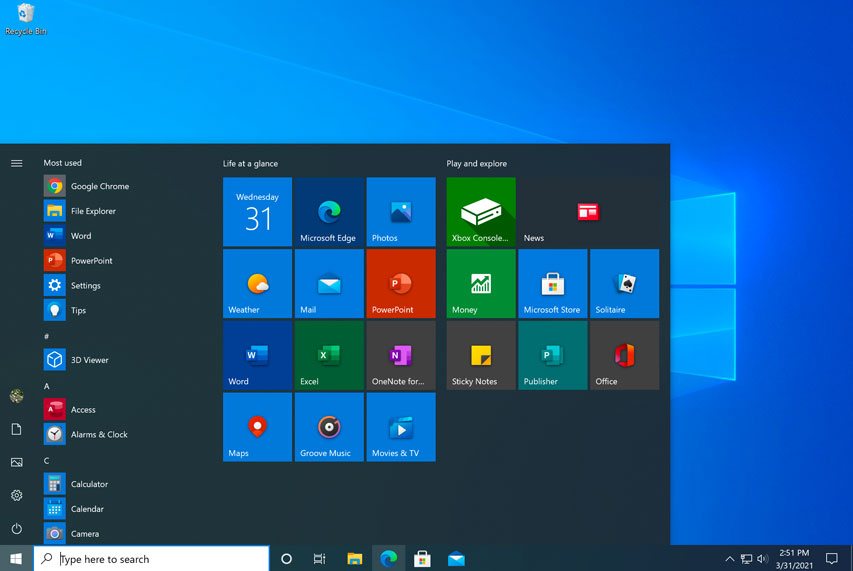 the Windows 10 Start menu the Windows 10 Start menu