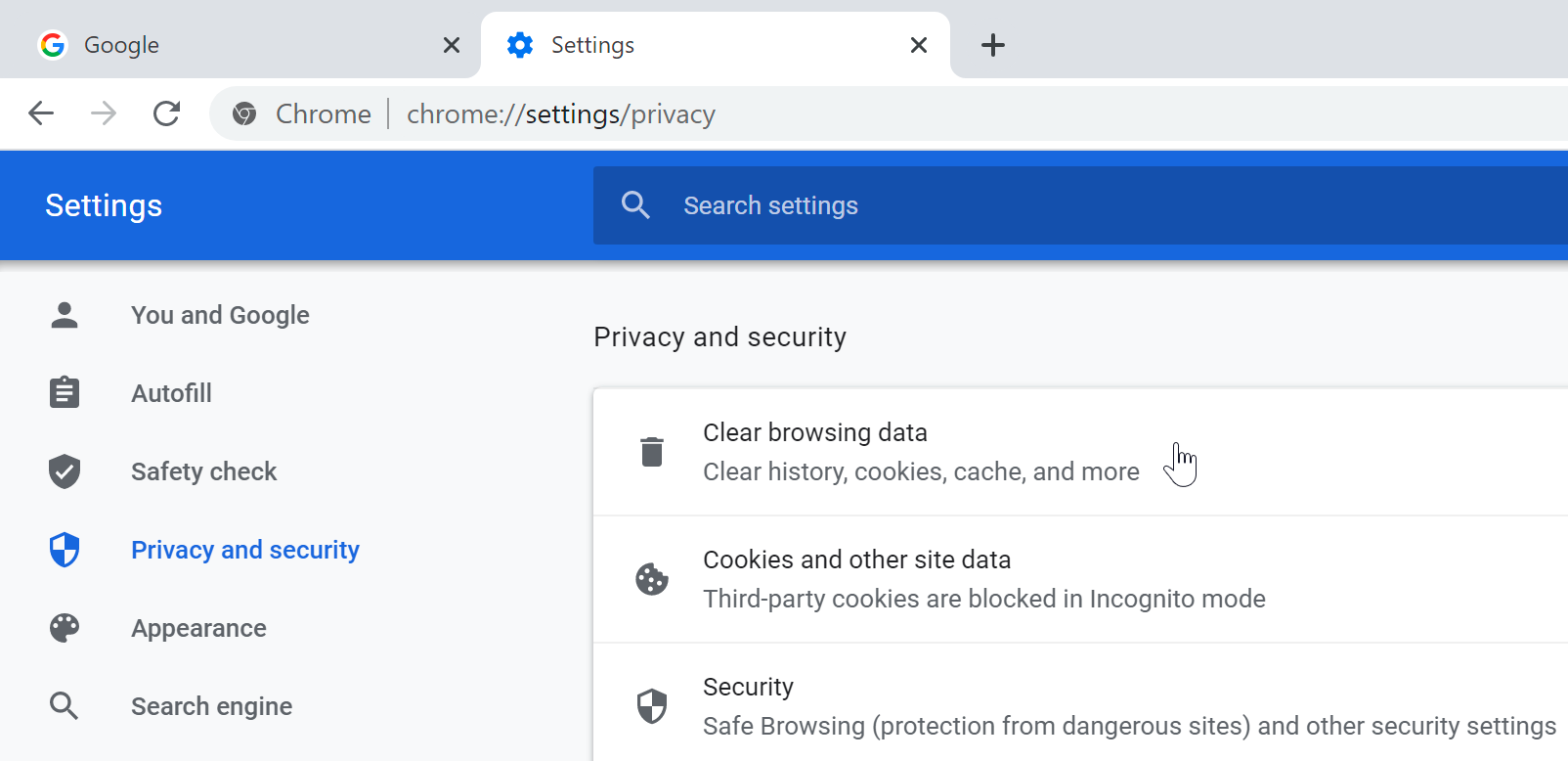clearing browser data clearing browser data