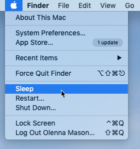 screenshot of the Sleep command in the Apple menu screenshot of the Sleep command in the Apple menu