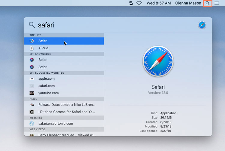 screenshot of the Spotlight feature being used to search for an app screenshot of the Spotlight feature being used to search for an app