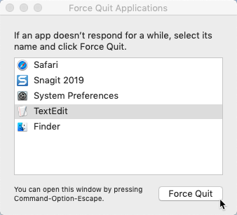 screenshot of the Force Quit menu screenshot of the Force Quit menu