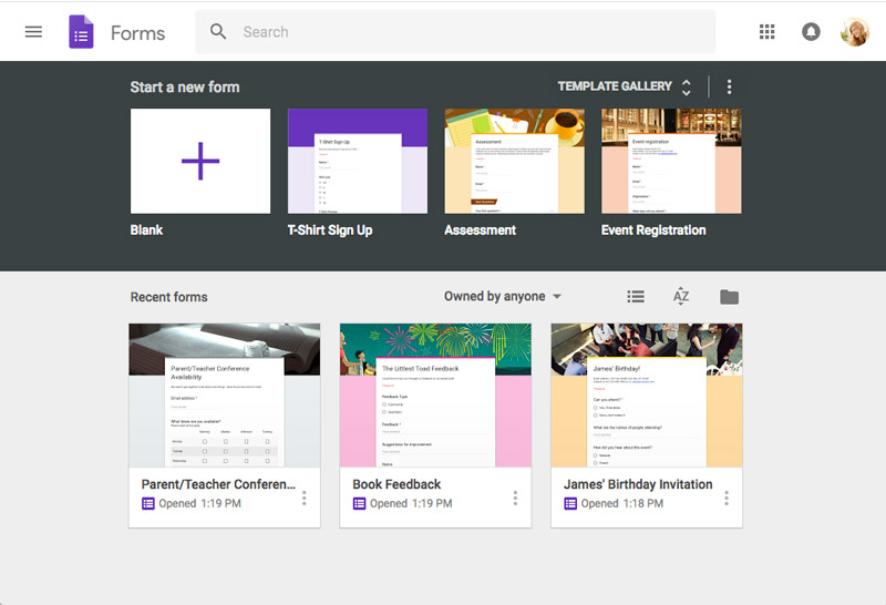 the google forms interface the google forms interface