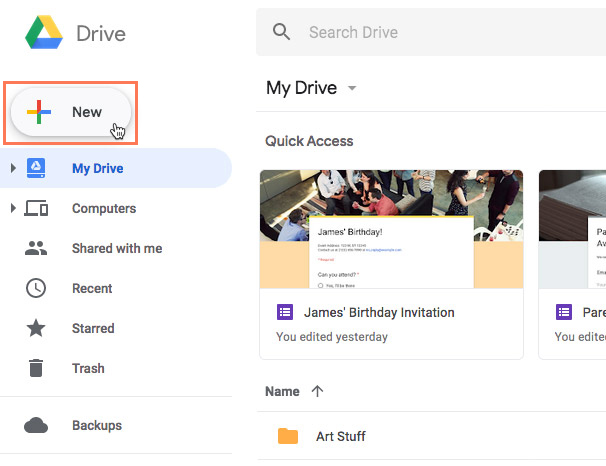 clicking the new button clicking the new button
