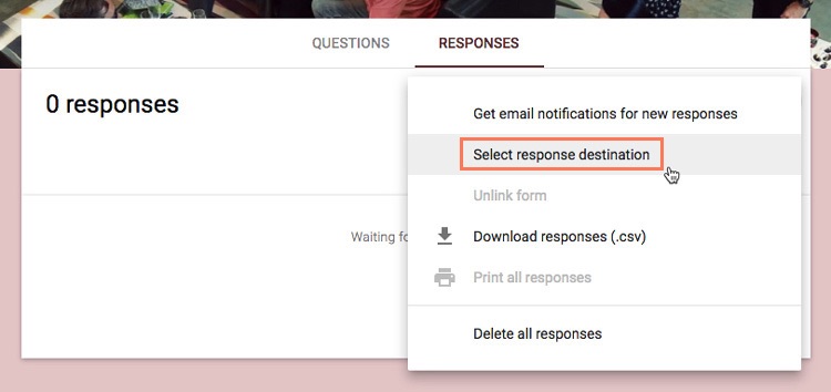 clicking select response destination clicking select response destination