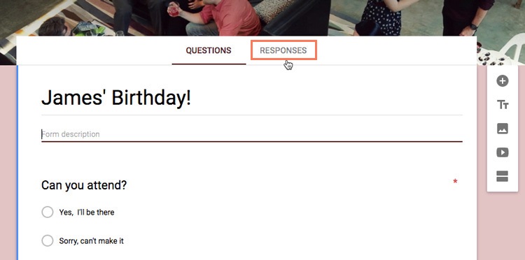 clicking the responses tab clicking the responses tab