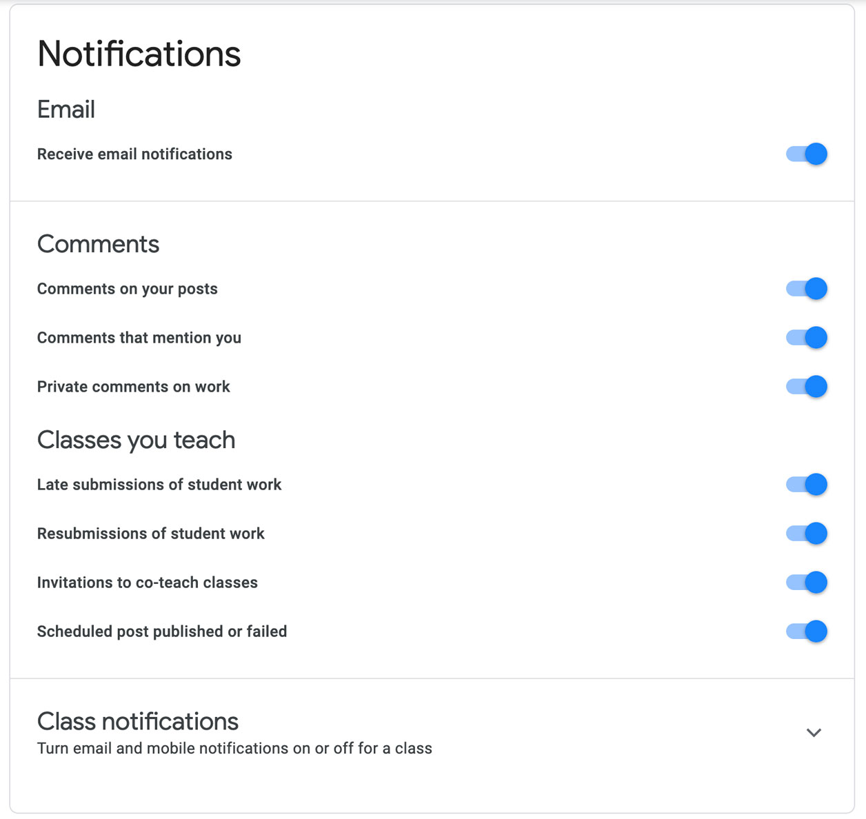viewing notifications settings
