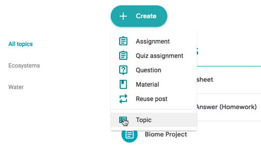 clicking the Topic option in the Create menu clicking the Topic option in the Create menu
