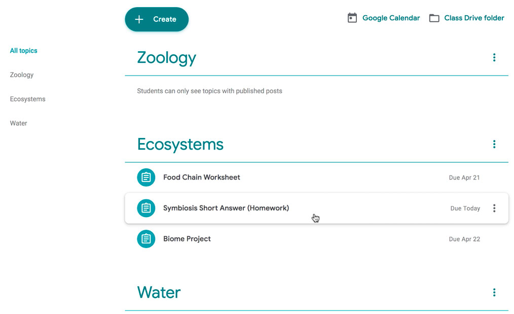 showing a class with three topics showing a class with three topics