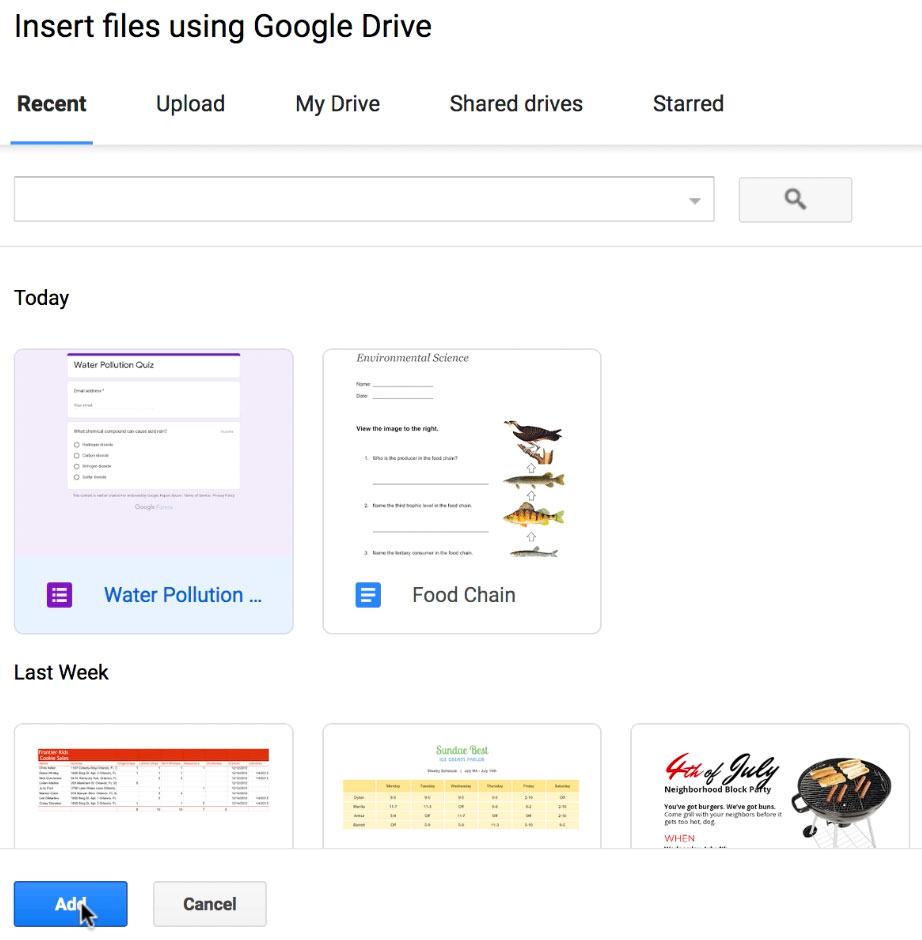 clicking the Add button to add a quiz clicking the Add button to add a quiz