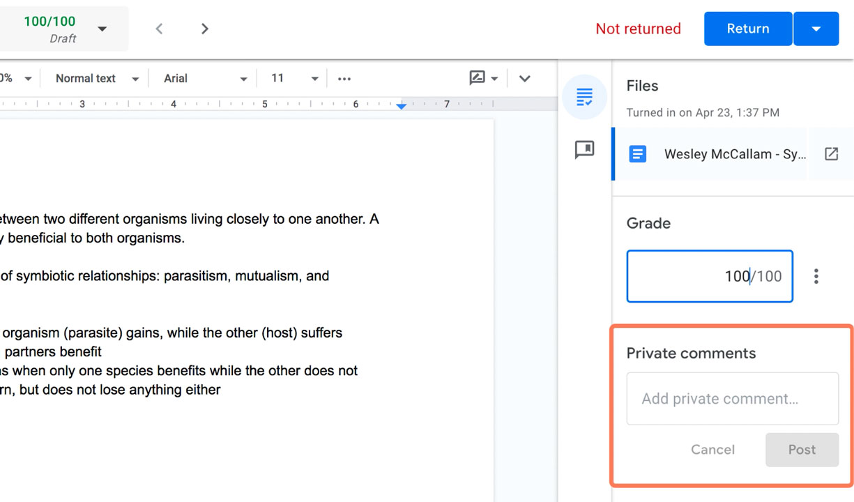 typing a grade and showing where to add private comments typing a grade and showing where to add private comments