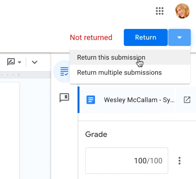 clicking the Return drop-down arrow to view menu options clicking the Return drop-down arrow to view menu options