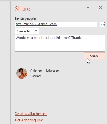 the Share panel the Share panel