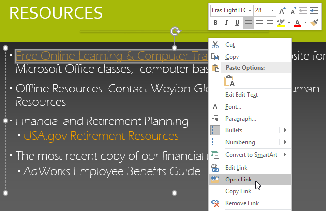 screenshot of right-clicking text and selecting Open Link screenshot of right-clicking text and selecting Open Link