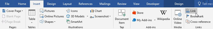 clicking Link in the Insert tab clicking Link in the Insert tab