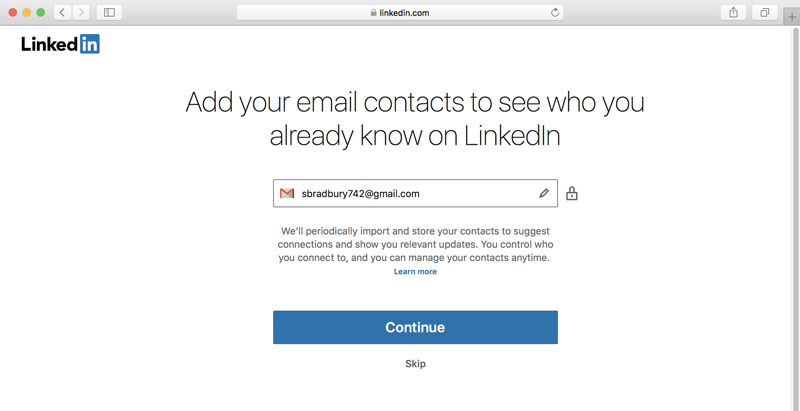 A screenshot of LinkedIn asking for the user's email address. A screenshot of LinkedIn asking for the user's email address.
