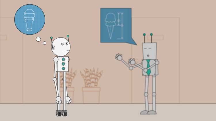 illustration of a robot focusing on his own thoughts instead of someone else talking illustration of a robot focusing on his own thoughts instead of someone else talking