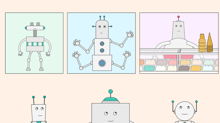 illustration of robots thinking of collaboraors outside of their field of work illustration of robots thinking of collaboraors outside of their field of work