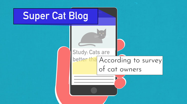 illustration of "Super Cat Blog" and "According to survery of cat owners" being highlighted from an article on a smartphone illustration of "Super Cat Blog" and "According to survery of cat owners" being highlighted from an article on a smartphone