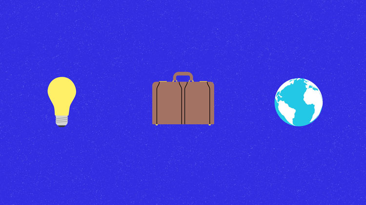 illustration of a lightbulb, a briefcase, and the world illustration of a lightbulb, a briefcase, and the world