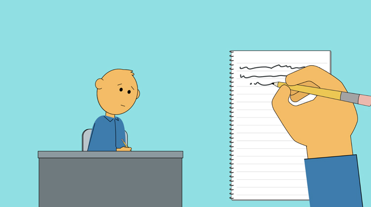 an illustration of someone sitting at a desk writing in a notebook an illustration of someone sitting at a desk writing in a notebook