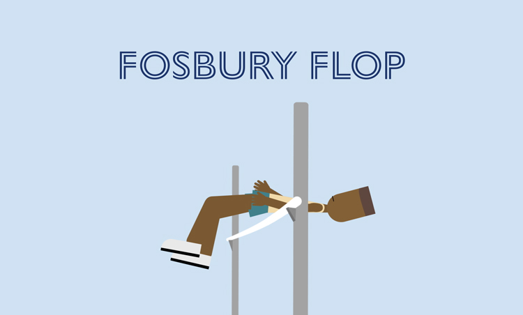 illustration of a man performing the high jump with the text "Fosbury Flop" above him illustration of a man performing the high jump with the text "Fosbury Flop" above him