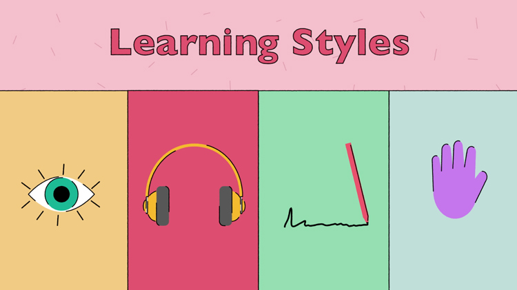 illustration of an eye, headphones, a pencil writing something, and a hand, to represent the four learning styles illustration of an eye, headphones, a pencil writing something, and a hand, to represent the four learning styles