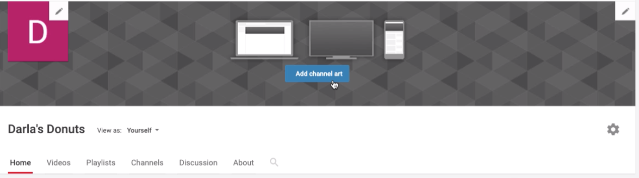 screenshot of blank channel art space with "Add channel art" button screenshot of blank channel art space with "Add channel art" button