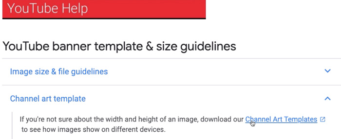 Screenshot of YouTube help page with channel art template Screenshot of YouTube help page with channel art template