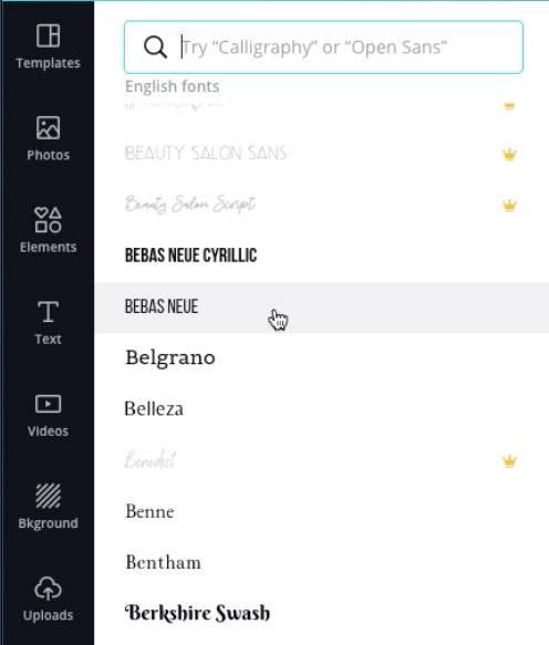 screenshot of font choices screenshot of font choices
