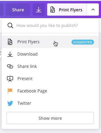 screenshot of "Print Flyers" in drop-down menu screenshot of "Print Flyers" in drop-down menu