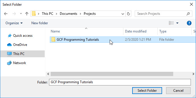 Pressing the select folder option Pressing the select folder option
