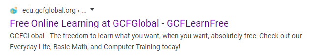 GCFLearnFree Google result GCFLearnFree Google result