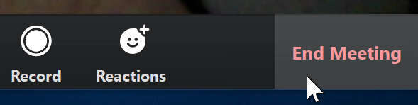 A screenshot of a mouse cursor hovering over the End Meeting button in the Zoom app. A screenshot of a mouse cursor hovering over the End Meeting button in the Zoom app.