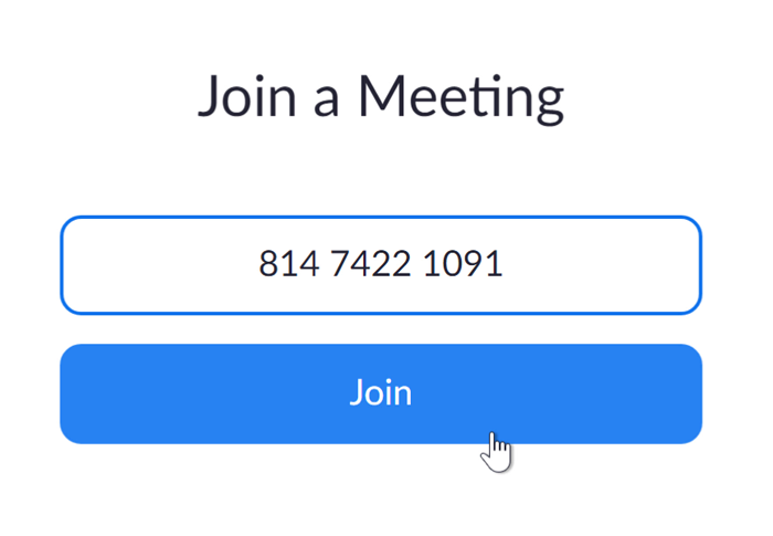 A screenshot of the Join a Meeting box on the Zoom website. A screenshot of the Join a Meeting box on the Zoom website.