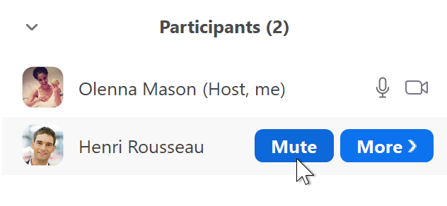A screenshot of a mouse cursor hovering over the Mute button in the Zoom app. A screenshot of a mouse cursor hovering over the Mute button in the Zoom app.