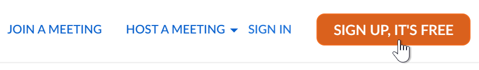 A screenshot of a mouse cursor hovering on the Sign Up, It's Free button on the Zoom website. A screenshot of a mouse cursor hovering on the Sign Up, It's Free button on the Zoom website.