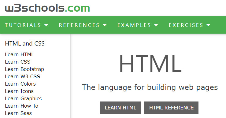 w3schools HTML landing page screenshot w3schools HTML landing page screenshot
